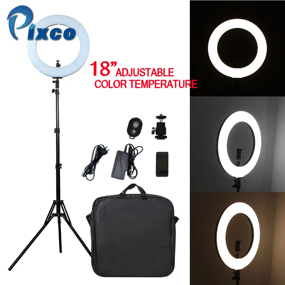 

Pixco 18" LED Ring Light Adjustable color 60W 480 Beads Bi-Color For Smartphone Portrait Makeup, For YouTube Video Live Stream