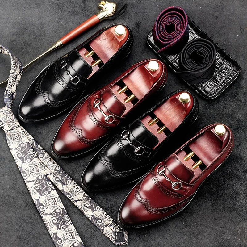 

Vintage British Round Toe Carved Man Casual Shoes Genuine Leather Handmade Brogue Loafers Men's Height Increasing Flats NE52