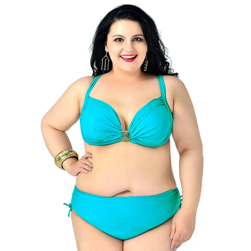 

High quality plus size bikinis women pure color swimsuit Low waisted push up bikini bathing suit 2017 women's biquini swim wear