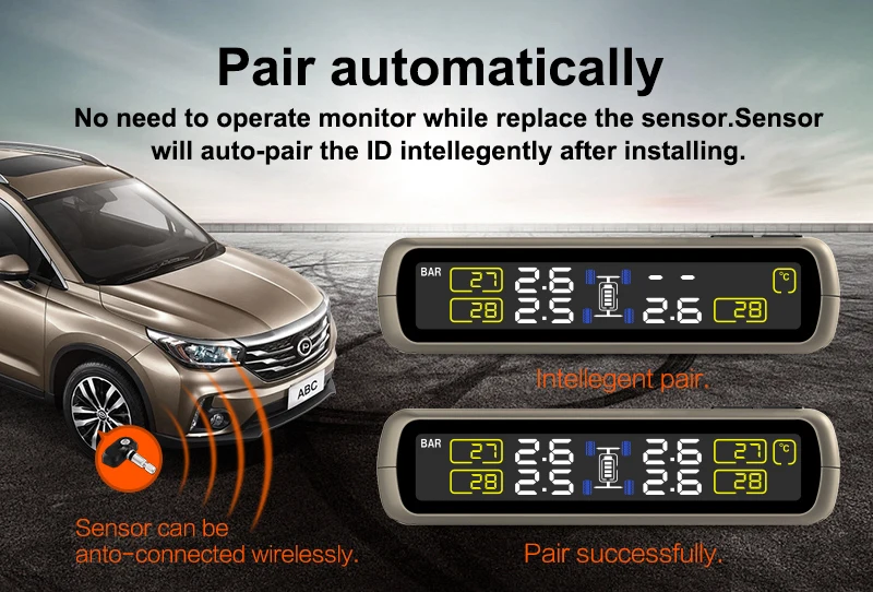 CAREUD солнечная энергия и USB зарядка автомобиля TPMS беспроводная система контроля давления в шинах с 4 внутренними датчиками ЖК-дисплей