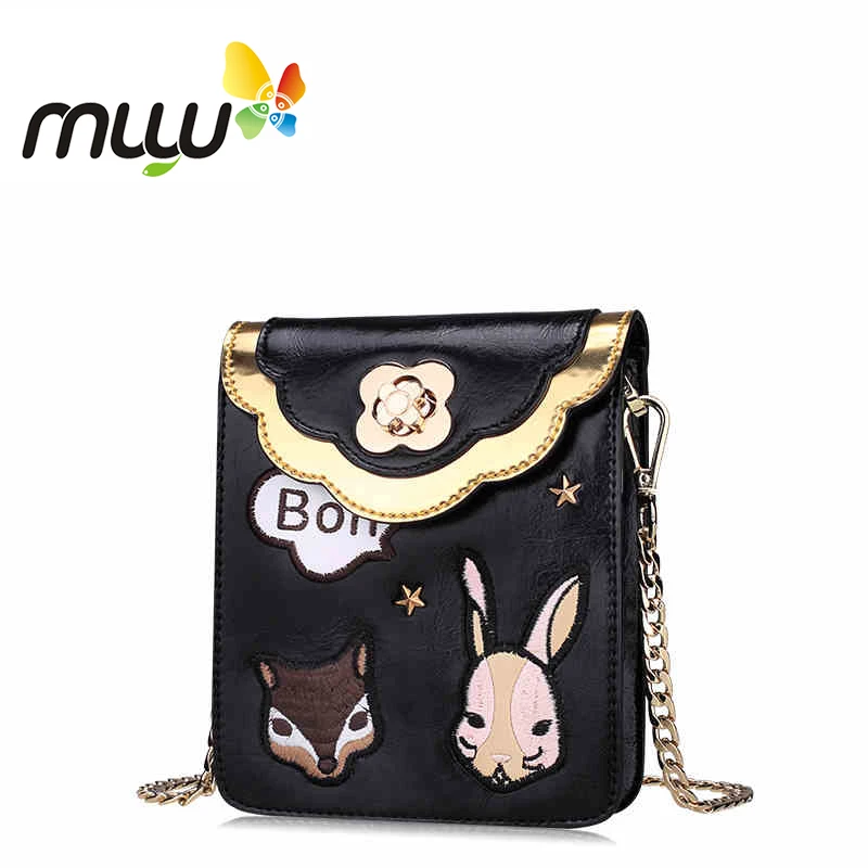 Muyu 2018 Embroidery Cartoon Pattern Women Single Shoulder Bag Soft PU