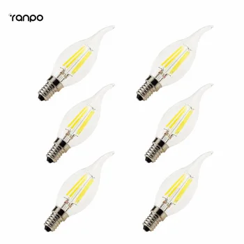 

6 PCS Retro E14 2W 4W 6W LED Candle Filament COB Edison Bulb Lamp Lights Warm Cool White AC 220V Energy For Living Room Home