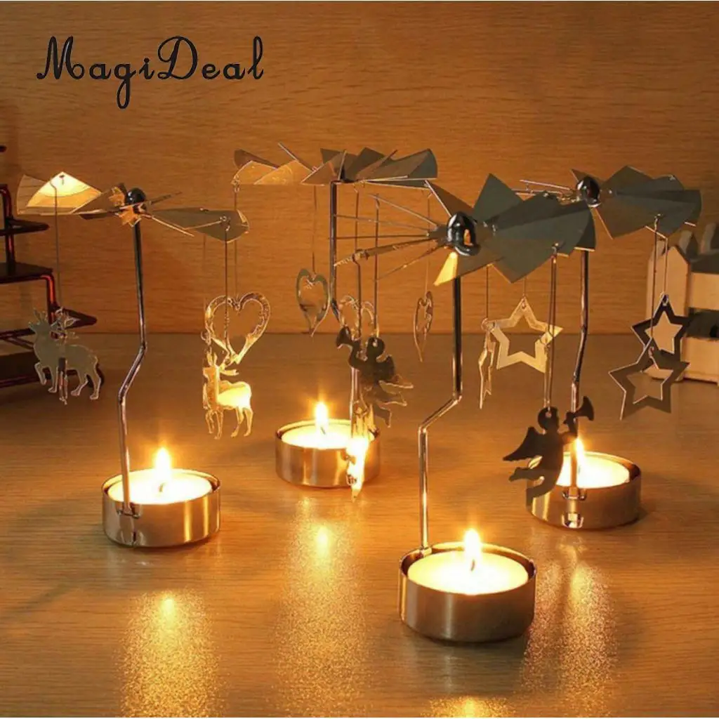 Christmas Windmill Decor Rotating Candle Tea Light Holder Candlestick Ornament- snowflakes elf star heart tree reindeer