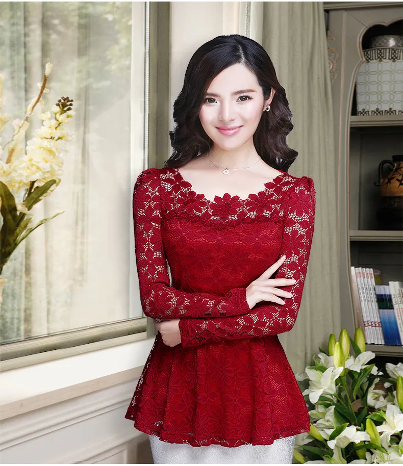 women's shirts & tops Fashion women tops Women Ruffles blouse Long sleeve Lace Shirt Blusas Femininas Blouses & Shirts plus size 5XL black long sleeve top