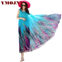 

YMOJNV Brand Design New Bohemia Style Chiffon Dresses Digital Printing Casual Loose Summer Dress Women Beach Dress Floor-Length