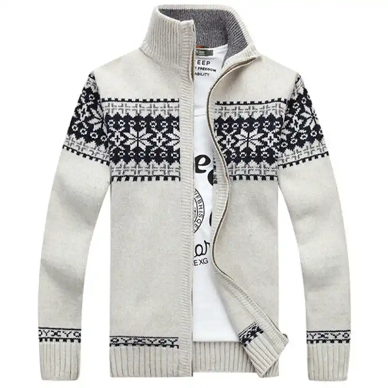 Christmas sweater Winter new pullover Snowflake pattern Men 's leisure cardigan Fashion collar Male Thickening Wool jacket Christmas sweater Winter new pullover Snowflake pattern Men 's leisure cardigan Fashion collar Male Thickening Wool jacket