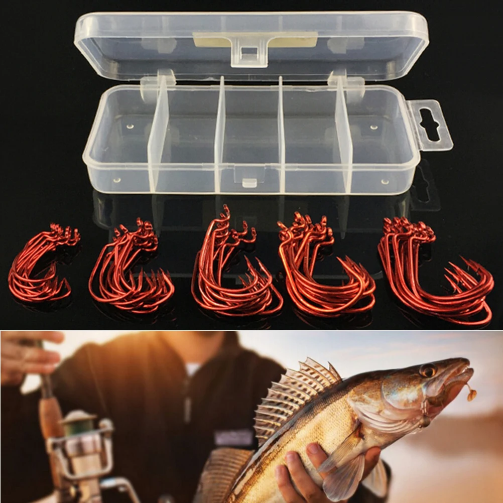 

Gmarty 51Pcs Soft Worm High Carbon Steel Fishhooks Wide Gap Offset Soft Lure Worm Hooks Jig Fishing Hooks 2# 1# 1/0# 2/0# 3/0#