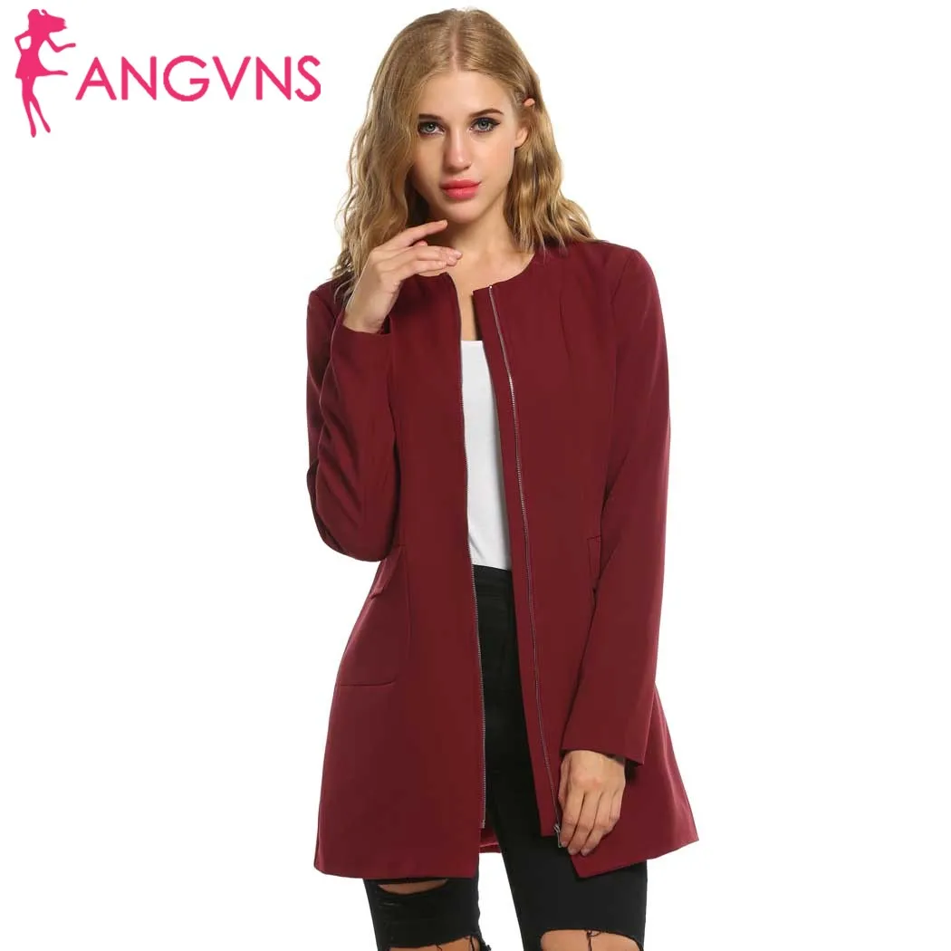 ANGVNS New Women Coat Casual O-Neck Long Sleeve Solid Mid-Long Coat Jacket with Pockets summer spring 2018Casaco Manteau mi-long Coats