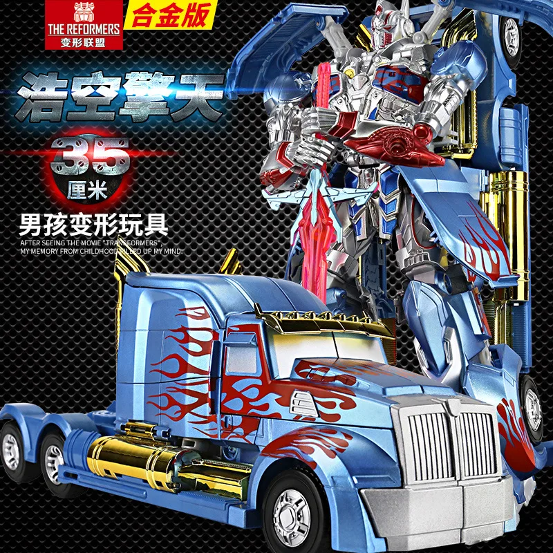 

In Stock 35CM Robot Model Toy Optimus Prime Bumblebee Figures Deform Truck Plastic Alloy Deformation Boy Kids Toy Gifts