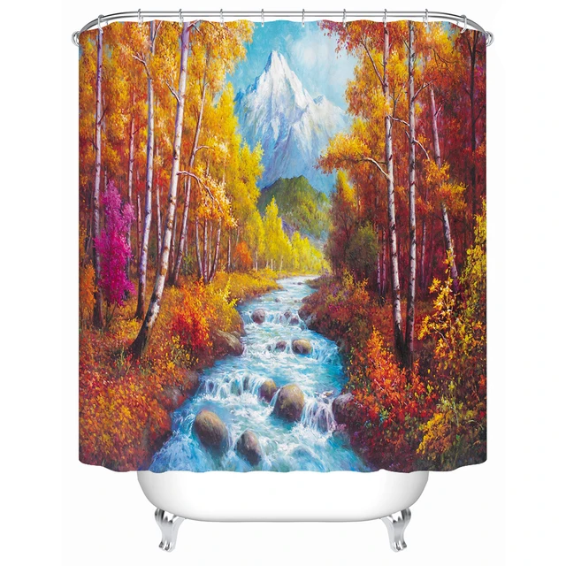 Charmhome Oil Painting Fall Scenery Shower Curtain Fabric Polyester Charmhome Oil Painting Fall Scenery Shower Curtain Fabric Polyester Material Bathroom