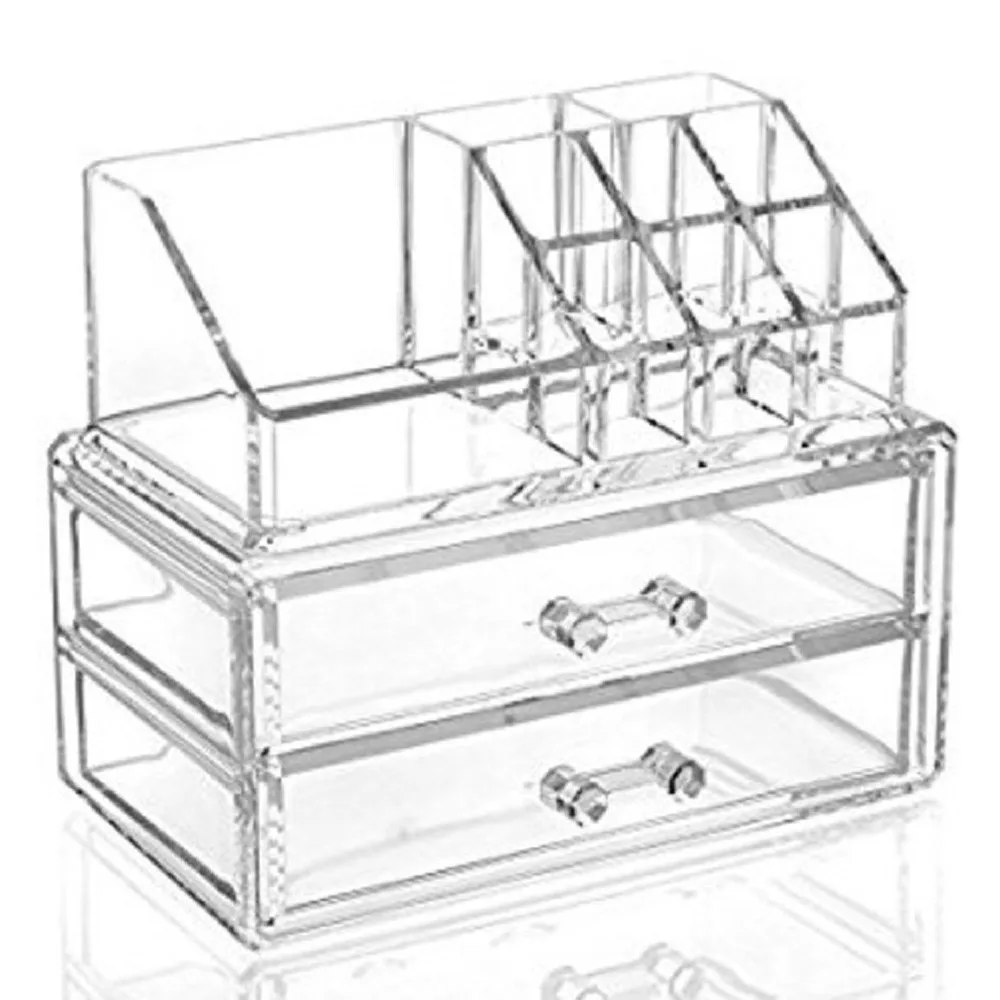 Прозрачный акриловый косметический Органайзер для макияжа, 2 слоя, органайзер для хранения, коробки, губная помада, ювелирные изделия, Настольный косметический Чехол