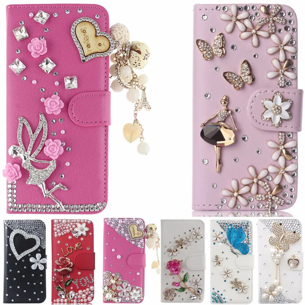 

Rhinestone flower Case Cover For Huawei P10 lite,Crystal Diamond phone Case Wallet PU Leather Flip Cover