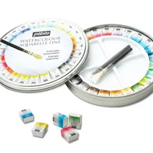 Pebeo, 12/24 цветов, одноцветная краска, водная краска, пигментные акварельные краски, круглая жестяная краска, Набор для творчества с кистью для рисования