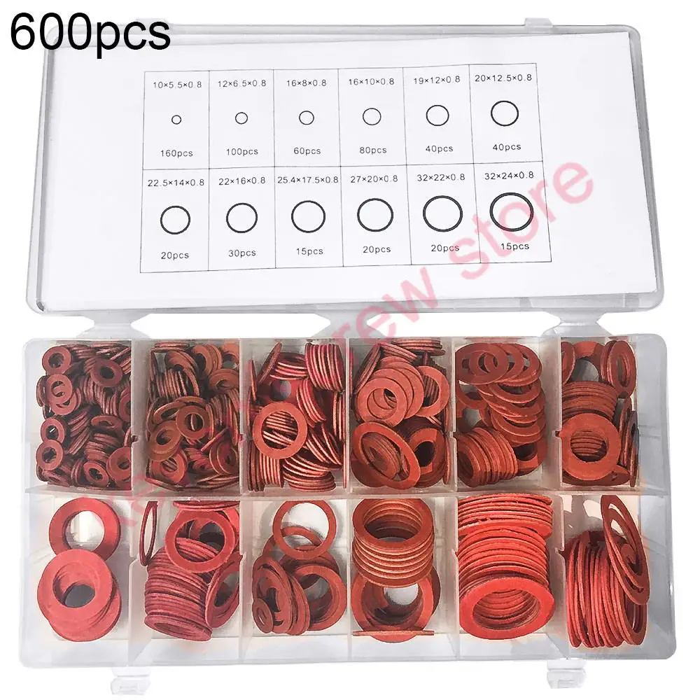 

600pcs Steel Flat Pad Insulation Washers Red Paper Meson Gasket Spacer Insulating Spacers Kit