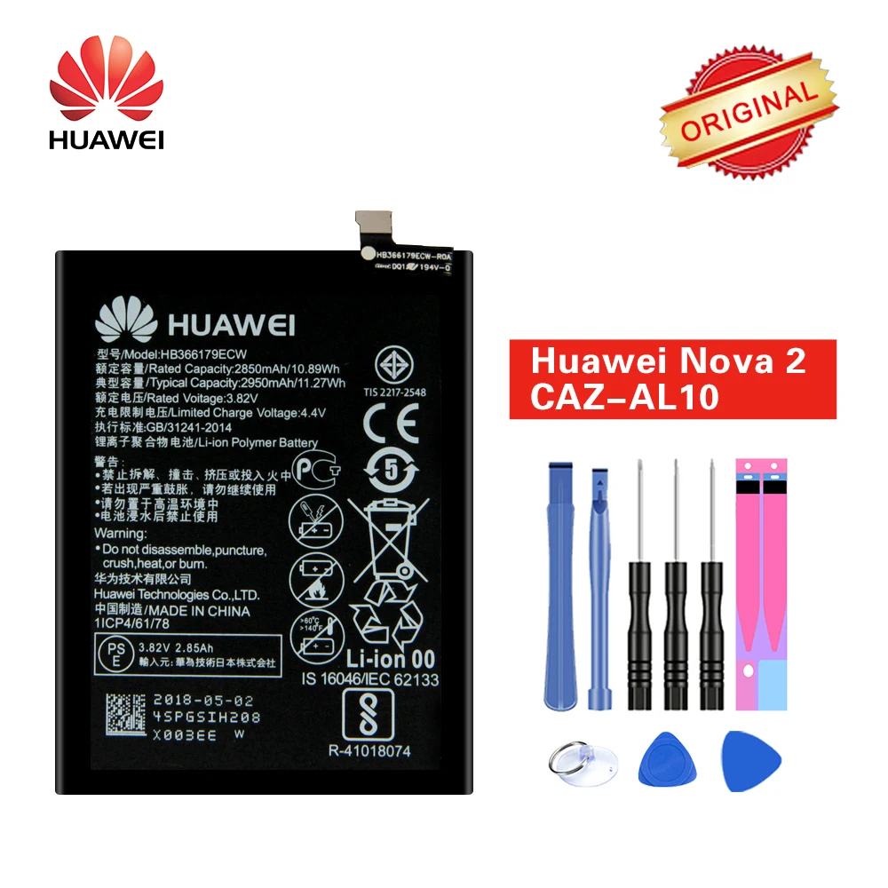 

Hua Wei Original Battery HB366179ECW For Huawei Nova 2 II CAZ-AL10 CAZ-TL00 Mobile Phone Li-ion akku 2950mAh+Tools