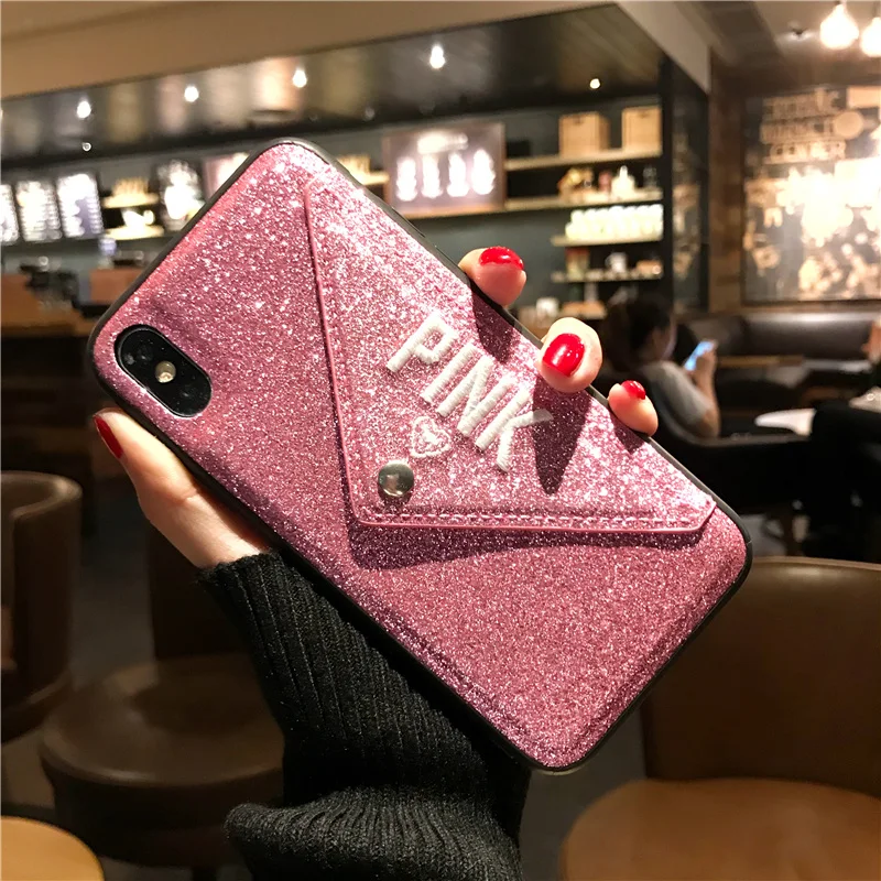 Розовый брендовый блестящий кожаный чехол для samsung s10 plus s9 s8 роскошный 3D чехол с вышивкой для iPhone 11 pro X XS Max XR 8 7 6 S capa