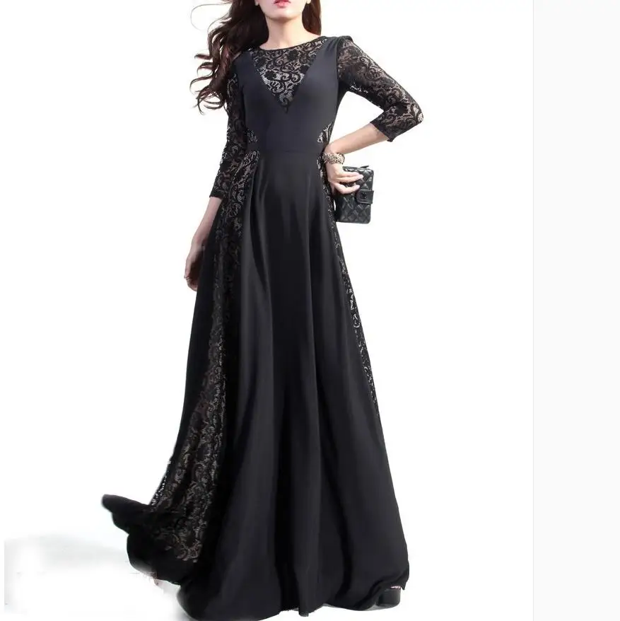 

New floor length Long lace Dress Maxi Spring Autumn Large Size Women Dress Vestidos De Festa Dress