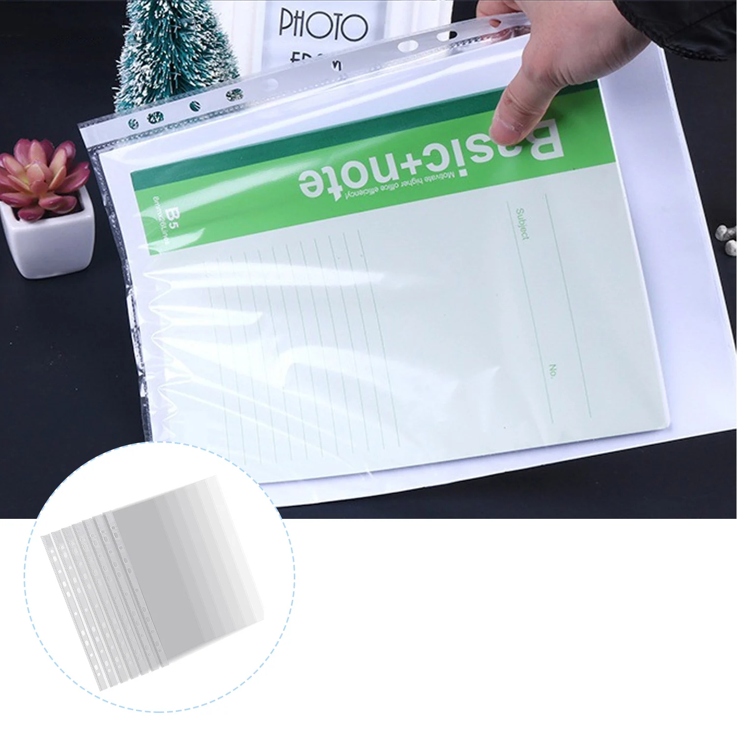 

200pcs A4 Clear PVC Binder Loose Leaf Pockets 11 Hole Documents File Folder Filing Holder Pouch Bag Protectors File Organizer