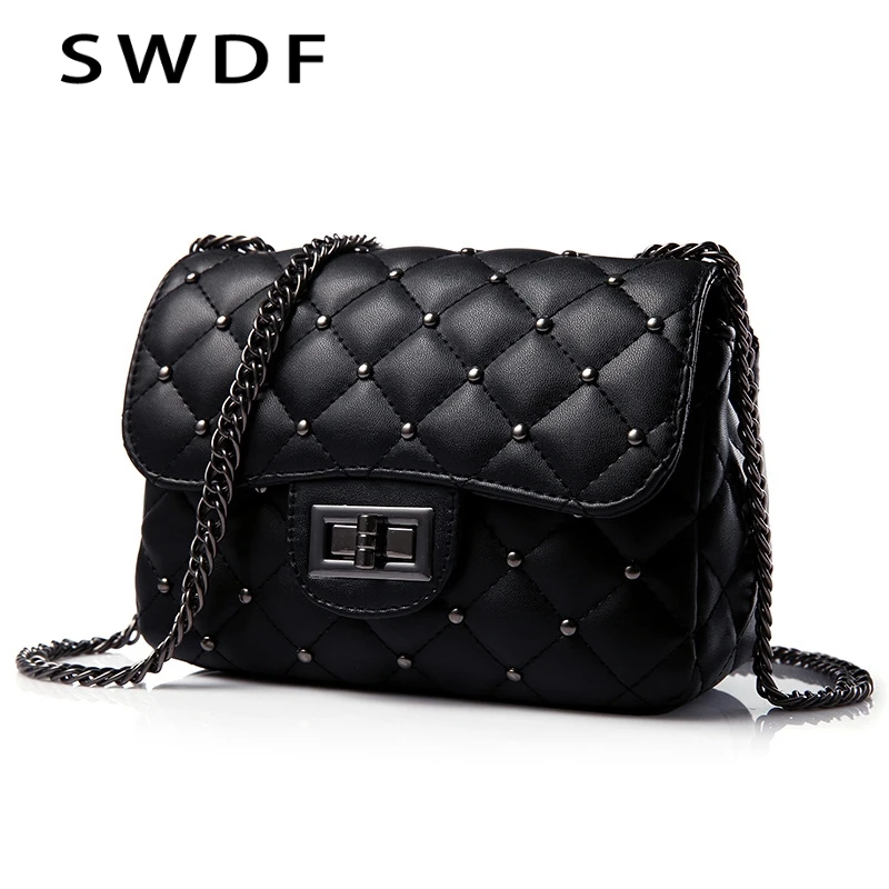  Spring New Vintage Rivet Small Square Crossbody Bags Mini Women Handbag Lock Pu Leather Chain Shoul - 32984310067