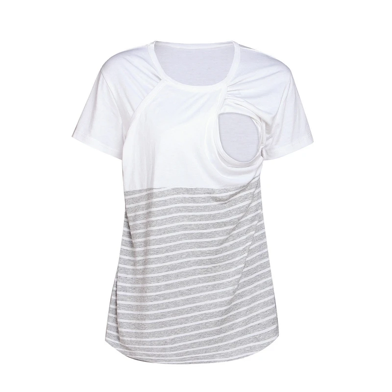 

Plus Size Maternity Nursing Tops For Pregnant Women Tee Striped Short Sleeves Breastfeeding T-Shirt Pregnancy Clothes Feeding