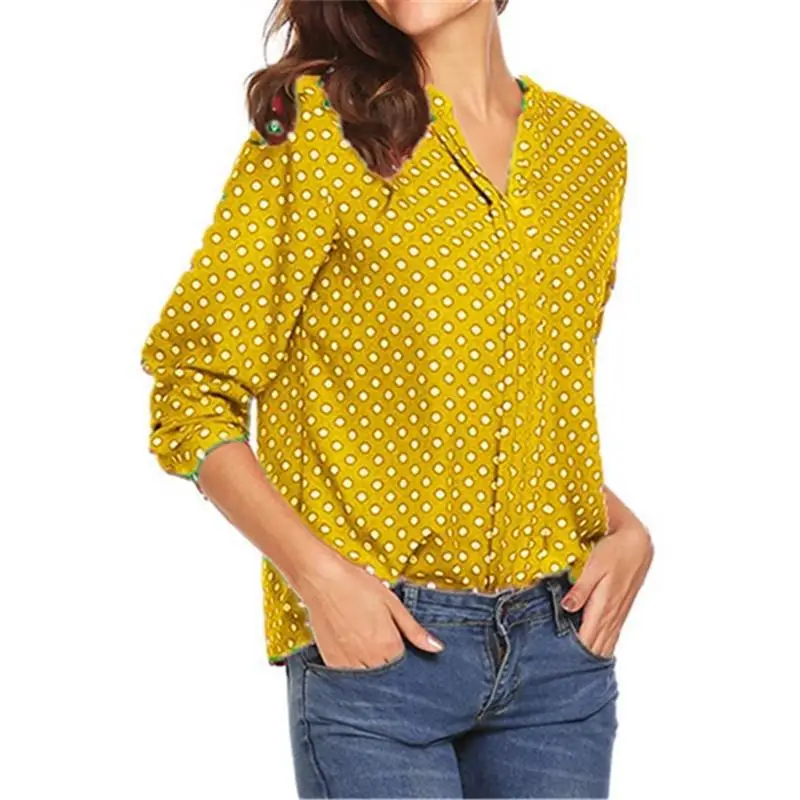 Women Blouse 2019 Polka Dots Print Women Casual Blouse Shirt Long Sleeve Womens Blouses And Tops Plus Size S-5XL