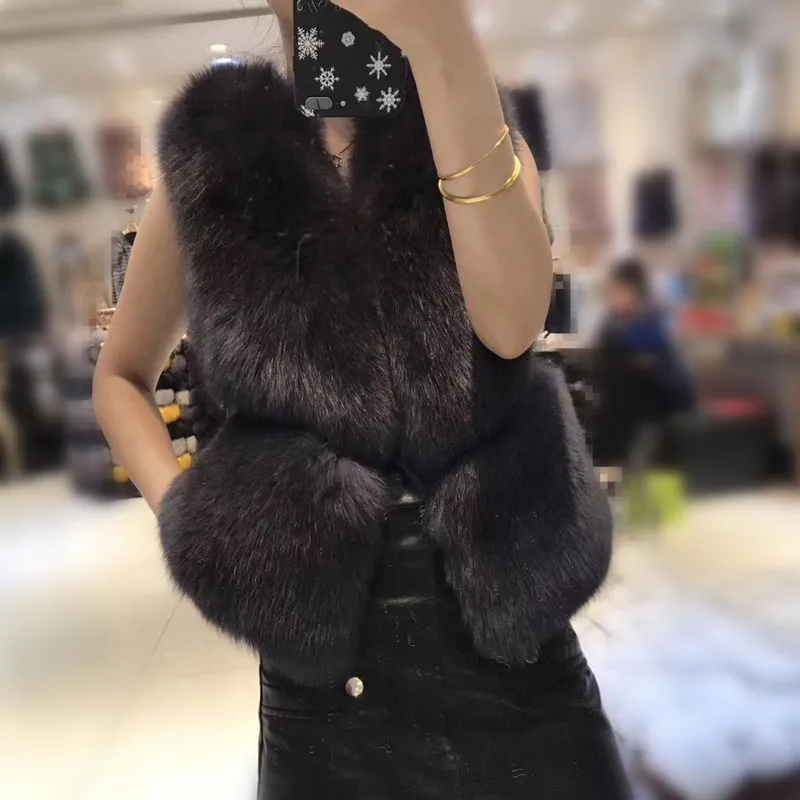 

Real Fox Fur Gilet Women Short Style Natural Fur Vest Side Button rf0324