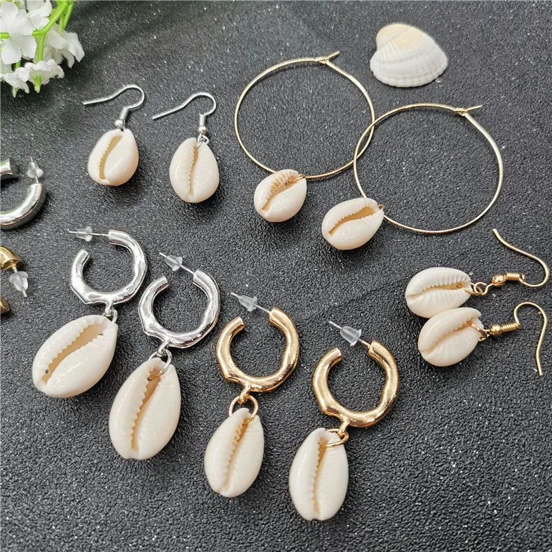 

Punk Gold Silver Color Cowrie Shell Drop Earring for Women Geometric Circle Statement Brincos Fashion Beach Jewelry