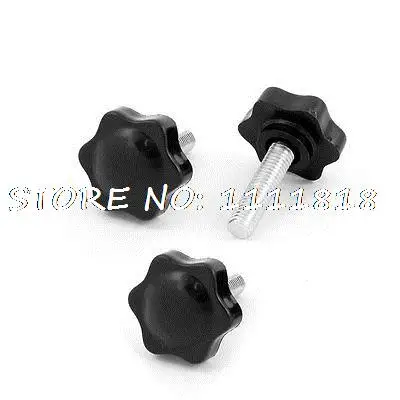 

M10 x 30mm Male Thread 40mm Star Shaped Head Clamping Knob Black 3 PCS