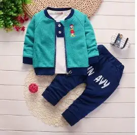 BibiCola/Детские комплекты для мальчиков, модная одежда Комплекты Весенняя Детская куртка+ футболка+ Штаны 3 шт./компл. из хлопка для малышей, спортивный костюм, наряд - Цвет: Небесно-голубой