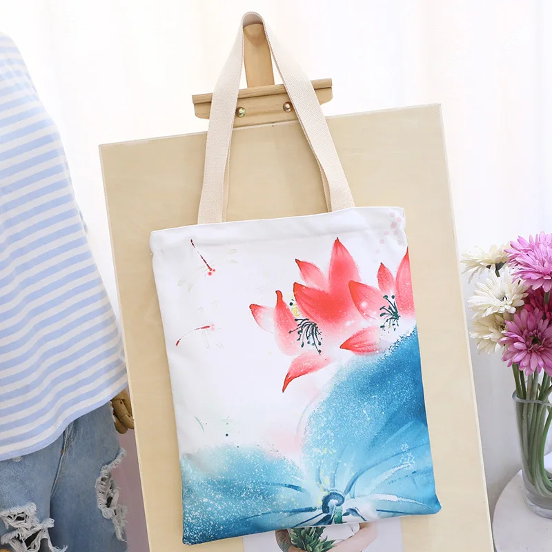 Bolsala de Compras Bolsa de Ombro Yile Algodão Lona Flores Handpaiting L28c Eco