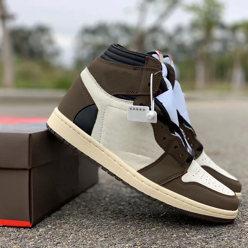 New Travis Scotti x basketball shoes 1 high OG TS SP 2019 Suede fashion unique designer bronze black men's casual shoes