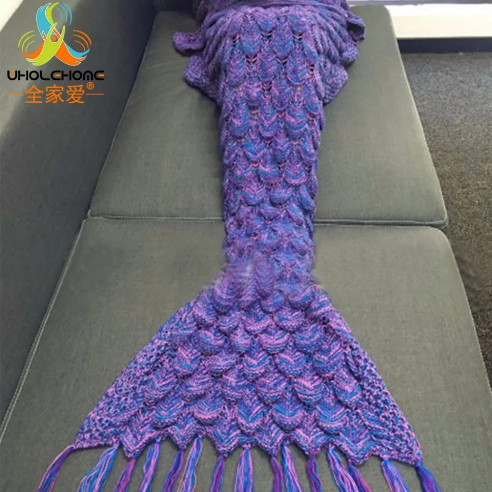 Mermaid Tail Blanket Handmade Yarn Knitted Crochet Mermaid Blanket