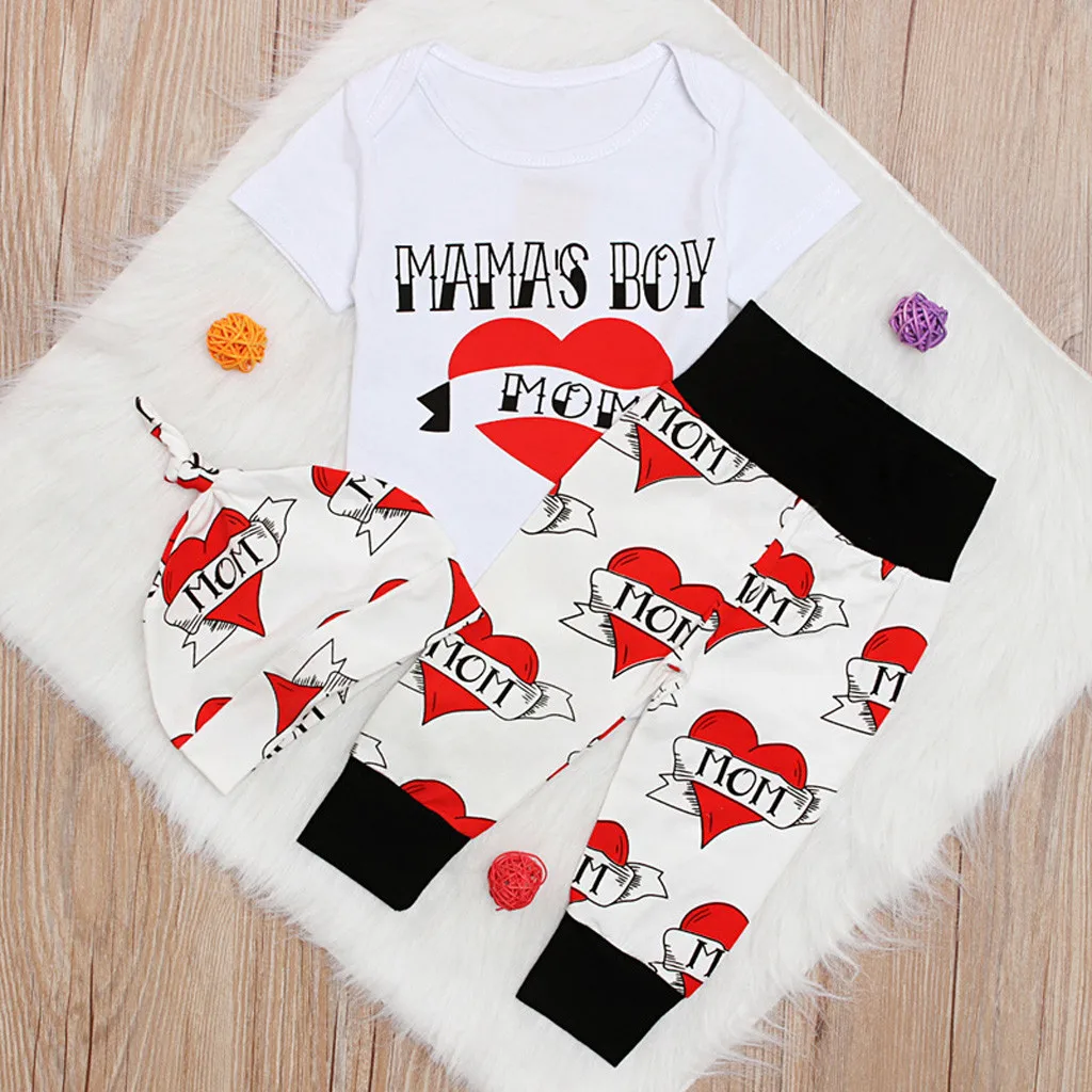 Infant Baby Boy Girl Clothes Set Short Sleeves Print Letter Romper T Shirt Tops Heart Pants Hat 3PCS Valentine s Outfits Sets Infant Baby Boy Girl Clothes Set Short Sleeves Print Letter Romper T Shirt Tops Heart Pants Hat 3PCS Valentine s Outfits Sets