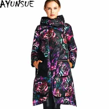 AYUNSUE новая парка женские пуховики теплое зимнее пальто белый пуховик Женская Асимметричная Цветочная куртка Abrigo Mujer WXF158