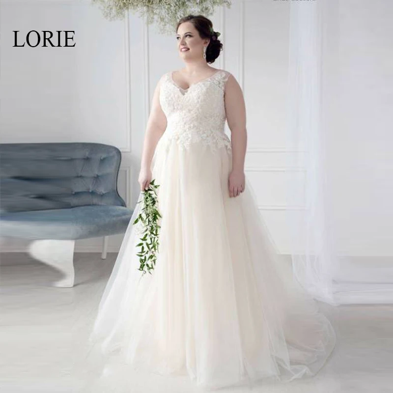 

LORIE Plus size A-line Wedding Dress Lace Appliqued with Tulle Boho Bridal Dresses Backless V Design Pregnant Wedding gowns