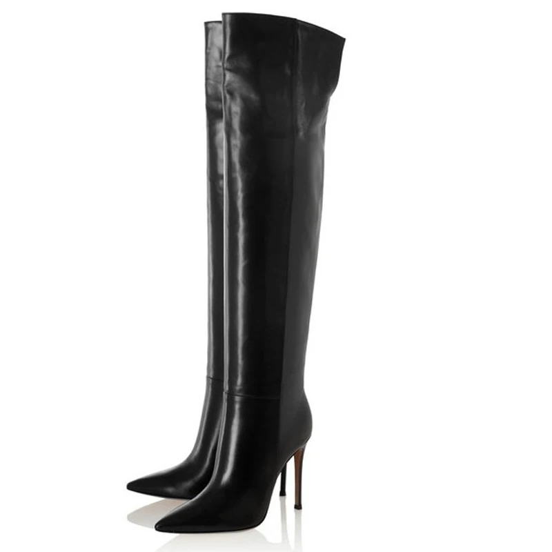 2019 En Rodilla Elegante La Sobre Cuero Invierno Tacones El Gran Black Mujeres De Sexy Las Moda Negro Botas Tamaño Punta 68wXaq1x