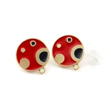 DoreenBeads, цинковый сплав, серьги-гвоздики, фурнитура, Круглые, матовое золото, красный, с петлей, планета, эмаль, амулеты 21 мм x 18 мм, 6 шт