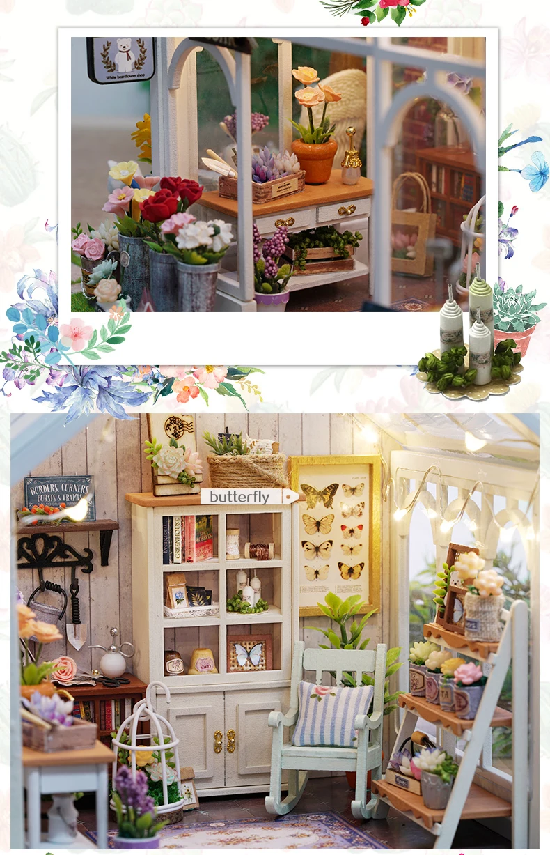 Casa em Miniatura com Móveis Blocos de Construção Brinquedos para Crianças Casa de Boneca Cutebee Faça Você Mesmo Música Poeira Capa Modelo A68 Led 24 Cheap ArquiteturaCasa DIYMiniaturas