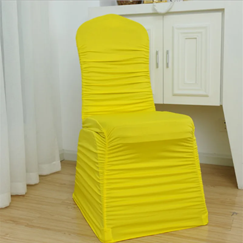 50 шт. морщинистые эластичные тянущиеся банкетные чехлы для стульев лайкра спандекс гофрированные чехлы на стулья для гостиницы банкета свадебные украшения - Цвет: Yellow
