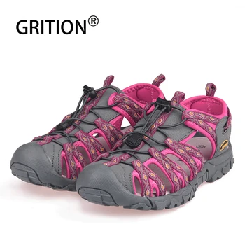 

GRITION Women Outdoor Sandals Summer Flat Beach Shoes Comfortable Casual Ladies Fashion Water Shoes Anti-skid Hiking Sandals