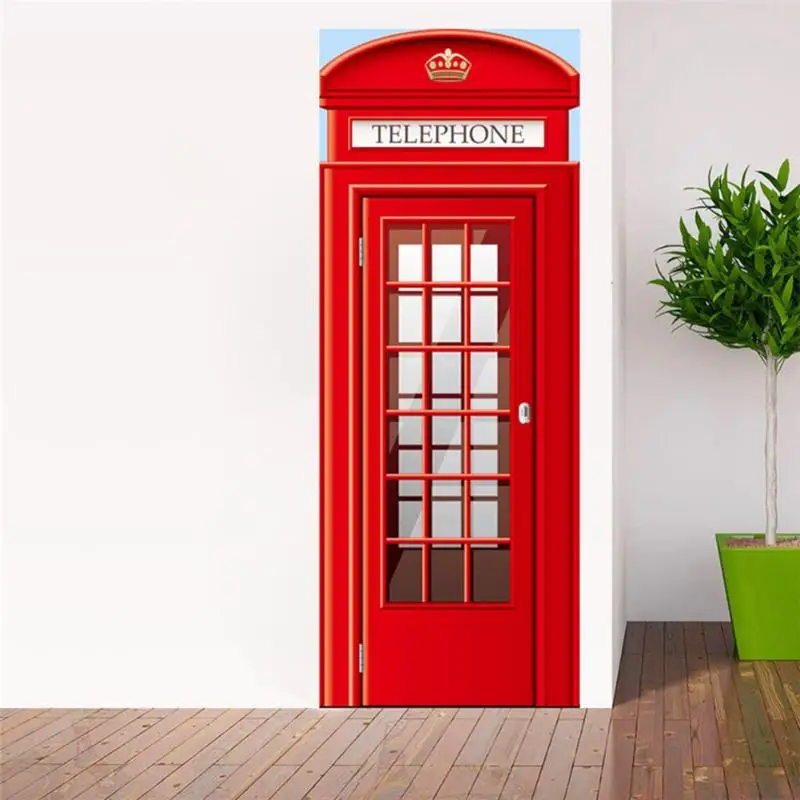 В британском лондонском стиле, красная телефонная будка, наклейка на дверь, самоклеющаяся, ПВХ, водонепроницаемая, для дома, Настенный декор, плакат, наклейки, украшение комнаты