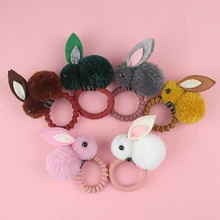 Милое кольцо для волос с помпонами кролика, Корейская версия, Женская веревка для волос, модная повязка на голову, Резиновая лента, Детские аксессуары для волос, подарок