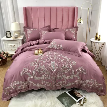 

New Luxury Pink Blue 100S Egyptian Cotton Gold Royal Embroidery Palace Bedding Set Duvet Cover Bed sheet Bed Linen Pillowcases