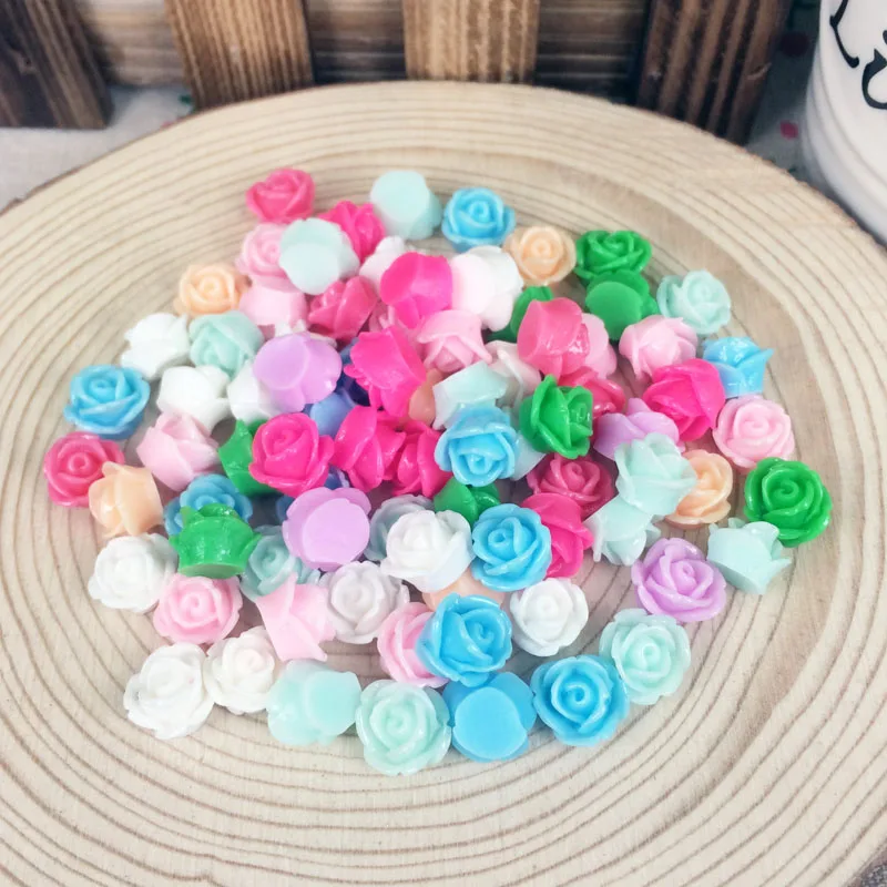 100 штук смешение цвета плоские пластмассовые кабошон в виде цветка Kawaii DIY пластиковые розы для декорирования вестибюлей украшения для скрапбукинга: 10 мм