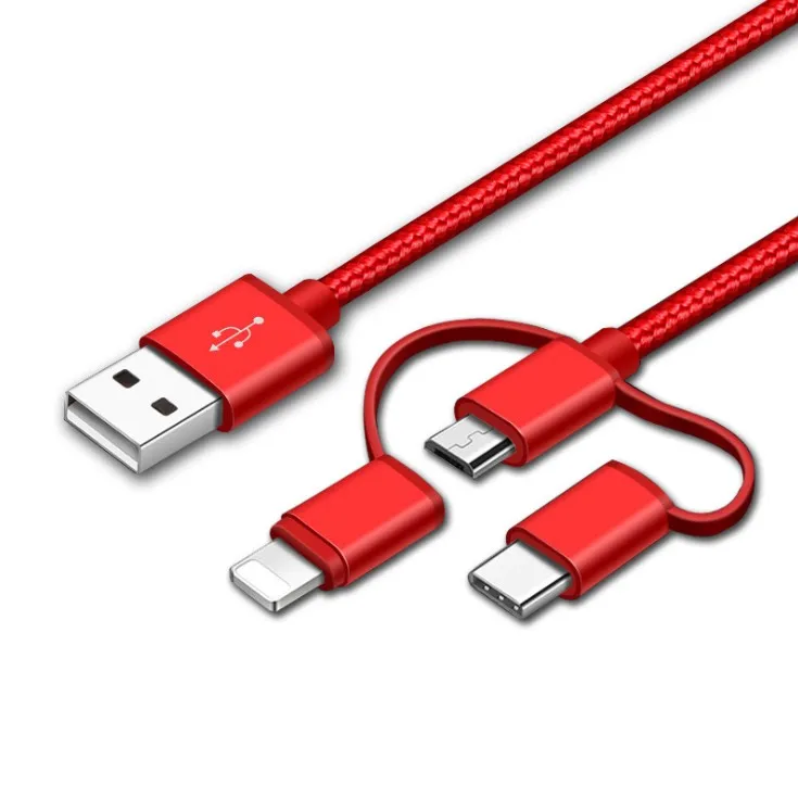 1 м 3 в 1 нейлоновый быстрой зарядки USB кабель для передачи данных для iPhone samsung просо LG планшет Android, телефон USB кабель для зарядки