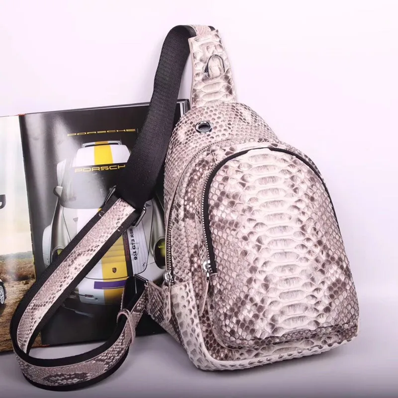 

Authentic Python Skin Zipper Closure Men Casual Chest Bag Small Travel Bag Exotic Genuine Snakeskin Male Crossbody Shoulder Bag