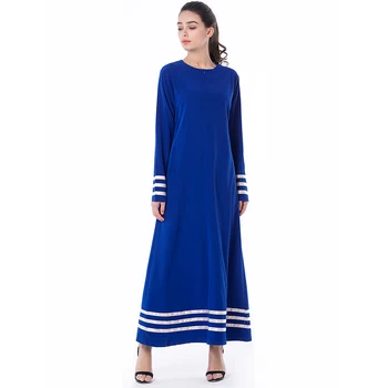 

Women Muslim Dress Arabic Turlish Dress O Neck Long Sleeve Patchwork Plus Size 7XL Blue Moroccan Kaftan Abaya Dubai