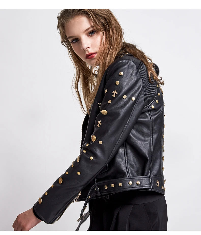 Black Pu Rivet Perles Rue De Cuir Base 2017 Marque Wj1018 Nouveau Bonne Veste En Mode Automne Qualité Dames Printemps qa8Ux1