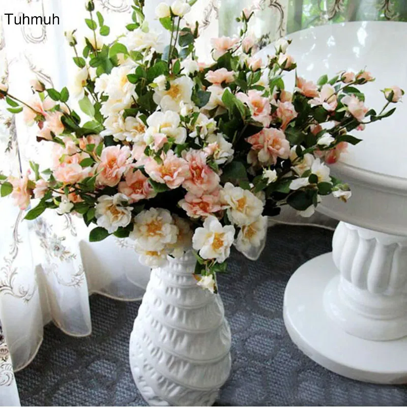 

8pcs 75cm Long Artificial Silk Chinese Rose Flowers Branch with Leaf Fake Flower Plant for Home Vase Wedding Bouquet Decoration
