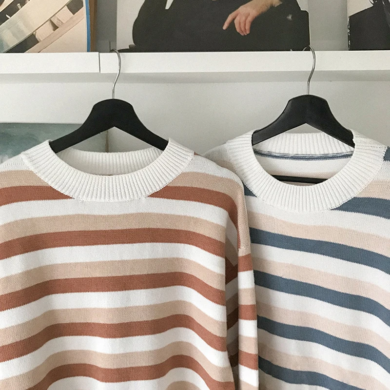 Koreanische Neue Adrette Streifen Langarm Gestrickte Pullover Frauen Herbst Winter Casual Pullover Jumper